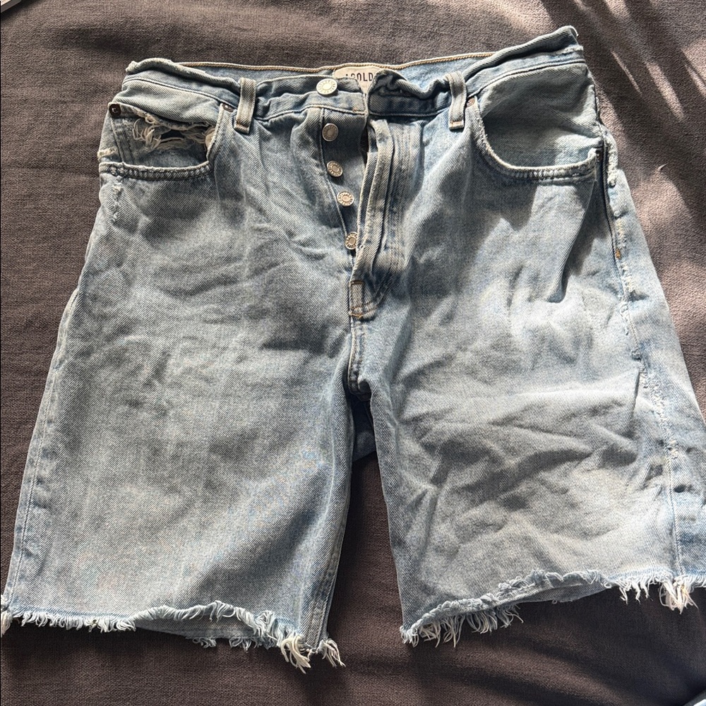 Agolde Light Blue High-Rise Button-Fly Denim Shorts